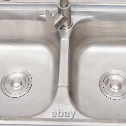 2 Compartment Commercial Sink Stainless Steel Kitchen Utility Sink + Prep Table