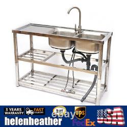 2 Compartment Commercial Sink Utility Kitchen Basin Prep Table Stainless Steel