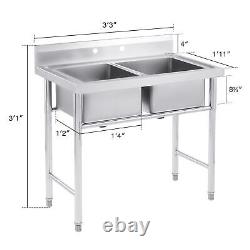 2 Compartment Commercial Stainless Steel Restaurant Prep Sink Prep Sink Utility