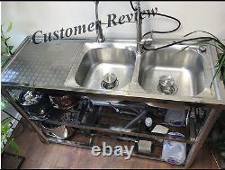 2 Compartment Commercial Utility + Prep Sink Stainless Steel Drainboard Strainer