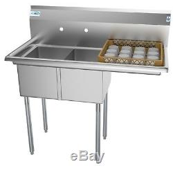 2 Compartment NSF Stainless Steel Commercial Kitchen Prep Sink W Drainboard