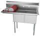 2 Compartment Nsf Stainless Steel Commercial Kitchen Prep Sink W Drainboard