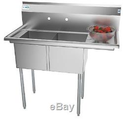 2 Compartment NSF Stainless Steel Commercial Kitchen Prep Sink W Drainboard