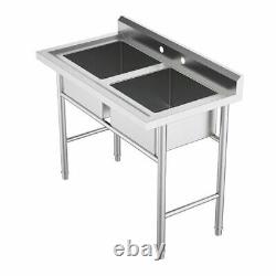 2 Compartment Sink 304 Stainless Steel Commercial Utility Deep Heavy-Duty Sink
