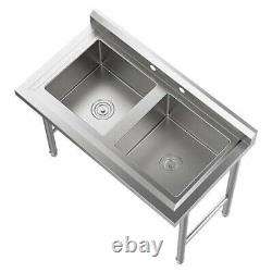 2 Compartment Sink 304 Stainless Steel Commercial Utility Deep Heavy-Duty Sink