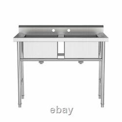 2 Compartment Sinks 304 Stainless Steel Commercial Utility Heavy Duty Sink