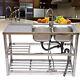 2 Compartment Stainless Steel Commercial Kitchen Utility Sink With Prep Table