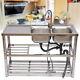 2 Compartment Stainless Steel Commercial Kitchen Work Prep Table With Utility Sink