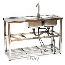 2 Compartments Stainless Steel Commercial Kitchen Prep Utility Sink with 2 Drainer