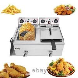 2 Tank 24.9QT Food Stainless Steel Electric Deep Fryer Commercial Home Cooking