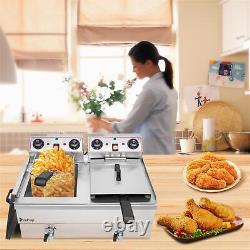 2 Tank 24.9QT Food Stainless Steel Electric Deep Fryer Commercial Home Cooking