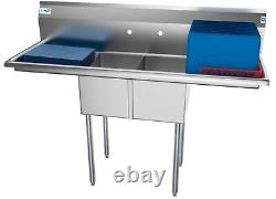2 Two Compartment NSF Stainless Steel Commercial Kitchen Prep Sink 2 Drainboards