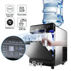 2 in 1 Commercial 50KG Ice Maker withWater Dispenser 110LBS in 24Hrs 14LBS Storage