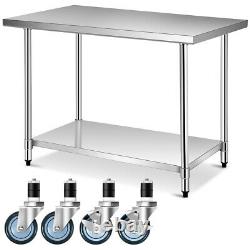30 x 48 Stainless Steel Commercial Kitchen NSF Prep & Work Table on 4 Wheels