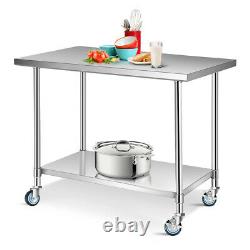 30 x 48 Stainless Steel Commercial Kitchen NSF Prep & Work Table with 4 Wheels