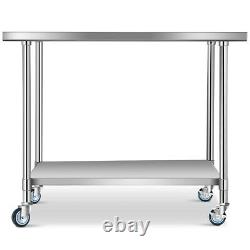 30 x 48 Stainless Steel Commercial Kitchen NSF Prep & Work Table with 4 Wheels