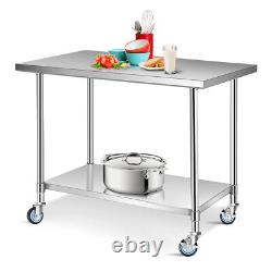 30 x 48 Stainless Steel Commercial Kitchen Tool Prep & Work Table with 4 Wheels