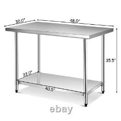 30 x 48 Stainless Steel Food Prep & Work Table Commercial Worktable Silver