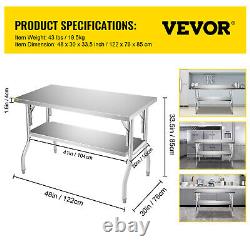 30x48 Commercial Stainless Steel Folding Work Tables withUndershelf Open Kitchen