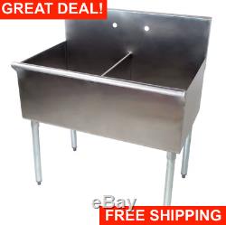 36 2 Compartment 18 x 21 x14 Stainless Steel Commercial Utility Prep Two Sink