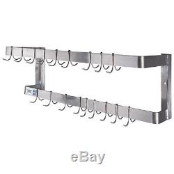 36 NSF Wall Mounted Commercial Stainless Steel Double Line Pot Rack withHooks