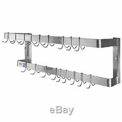 36 Wall Mount Commercial Kitchen Stainless Steel Double Pot Pan Rack 18 Hooks