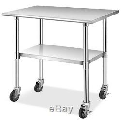 36 x 24 NSF Stainless Steel Commercial Kitchen Prep & Work Table with 4 Casters
