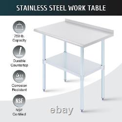 36x24 Commercial Stainless Steel Kitchen Table w Backsplash Adjustable Shelf