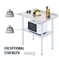 36x24 Commercial Stainless Steel Kitchen Table w Backsplash Adjustable Shelf