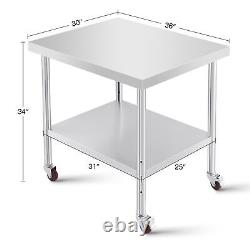 36x30 Stainless Steel Table w Storage Locking Casters Commercial Meal Prep Table