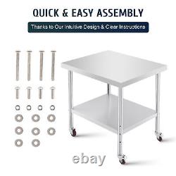 36x30 Stainless Steel Table w Storage Locking Casters Commercial Meal Prep Table