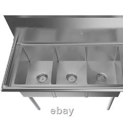 39 Stainless Steel Commercial Utility Prep 3 Sink Compartment Bowl
