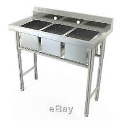 39 Wide 3 Compartment Stainless Steel Commercial Bar Sink Kitchen Sink Silver