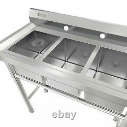 39 Wide Heavy Duty Commercial 3-Compartment Stainless Steel Utility Sink Silver