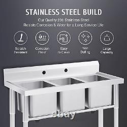 3 Compartment Commercial Utility Sink Stainless Steel Prep Sink Kitchen Sink