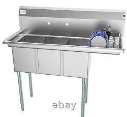 3 Compartment NSF Stainless Steel Commercial Kitchen Sink with Right Drainboard