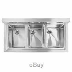 3 Compartment Sink NSF Stainless Steel Commercial Underbar Adjustable Industrial