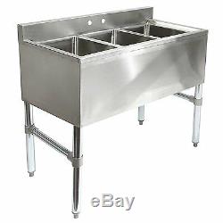 3 Compartment Sink NSF Stainless Steel Commercial Underbar Adjustable Industrial