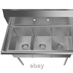 3-Compartment Stainless Steel Utility Sink Commercial Grade Laundry Tub Culinary