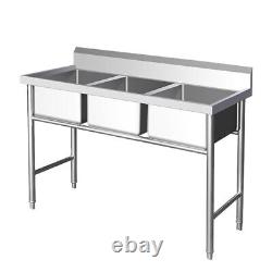 3-Compartment Stainless Steel Utility Sink Commercial Grade Laundry Tub Culinary
