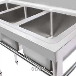 3-Compartment Utility Sink Commercial Stainless Steel Sink Splash-proof 3Drains