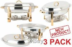 3 PACK 6 Qt Restaurant Oval Chafer Chafing Dish Set Stainless Steel Commercial