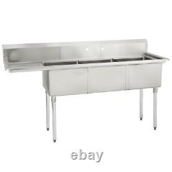 (3) Three Compartment Commercial Stainless Steel Sink 68.5 x 25.8 G