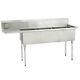 (3) Three Compartment Commercial Stainless Steel Sink 74.5 X 23.8 S