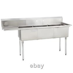 (3) Three Compartment Commercial Stainless Steel Sink 74.5 x 29.8