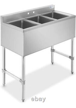 (3) Three Compartment Commercial Stainless Steel Sink Gridmann