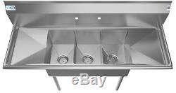 3 Three Compartment NSF Stainless Steel Commercial Kitchen Sink w 2 Drainboards
