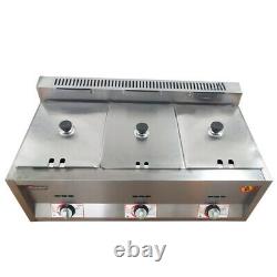 3-pan 6L Countertop Deep Gas Fryer Commercial Stainless Steel Adjustable Temp