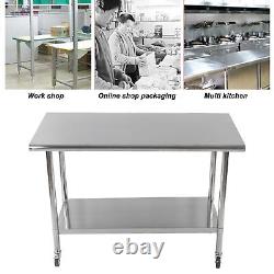 48X24in Stainless Steel Work Prep Table with Wheel& Undershelf Commercial Table
