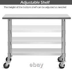 48×24 Stainless Steel Work Table Commercial-Grade Top withLockable Wheels Silver